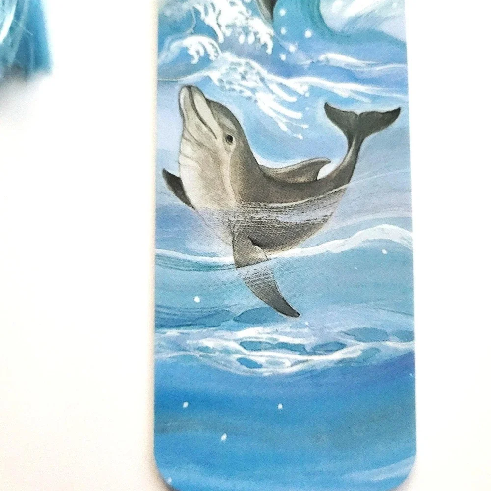 Vintage 90s Dolphins Bookmark, Judy Hand, Flipper Tassel, 1990 Sunshine Thoughts